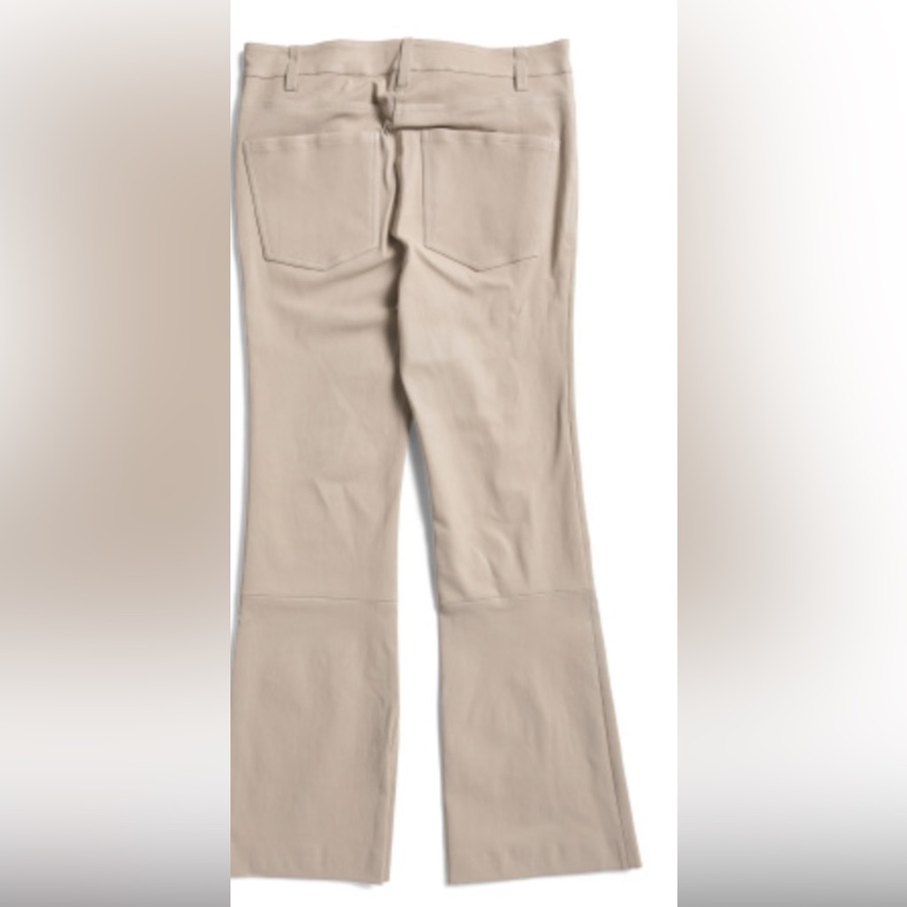 THEORY Lambskin leather KICK FLARE CROPPED PANTS size 12 color chalk - Picture 6 of 10